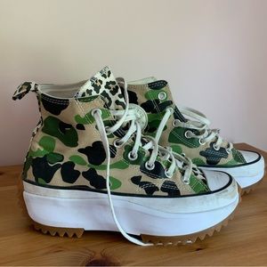 Converse Platform High Top Sneakers Green Black Tan Camo